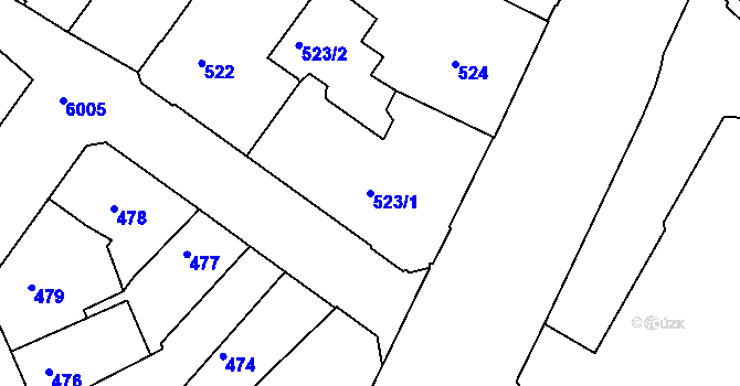 Parcela st. 523/1 v KÚ Liberec, Katastrální mapa
