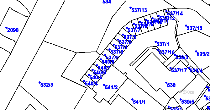 Parcela st. 537/2 v KÚ Liberec, Katastrální mapa
