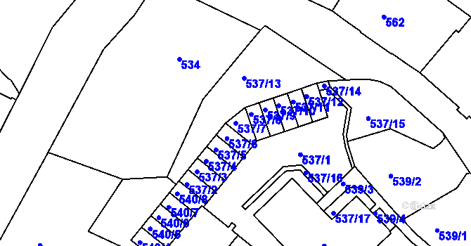 Parcela st. 537/7 v KÚ Liberec, Katastrální mapa