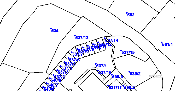 Parcela st. 537/10 v KÚ Liberec, Katastrální mapa