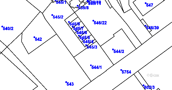 Parcela st. 545/3 v KÚ Liberec, Katastrální mapa