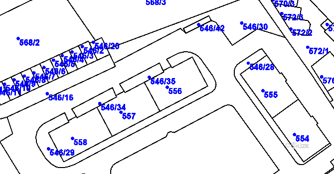 Parcela st. 556 v KÚ Liberec, Katastrální mapa