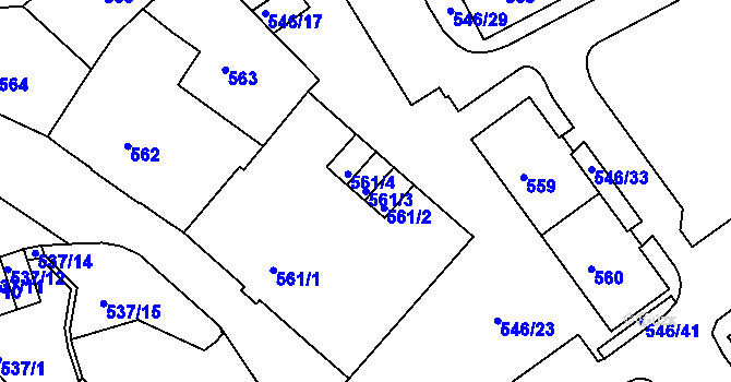 Parcela st. 561/3 v KÚ Liberec, Katastrální mapa