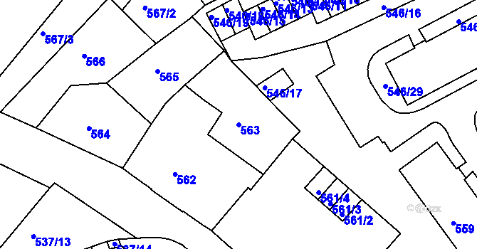 Parcela st. 563 v KÚ Liberec, Katastrální mapa