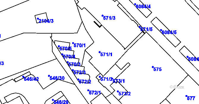 Parcela st. 571/1 v KÚ Liberec, Katastrální mapa