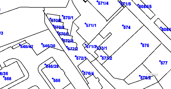 Parcela st. 571/2 v KÚ Liberec, Katastrální mapa