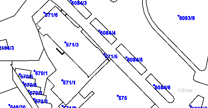 Parcela st. 571/5 v KÚ Liberec, Katastrální mapa