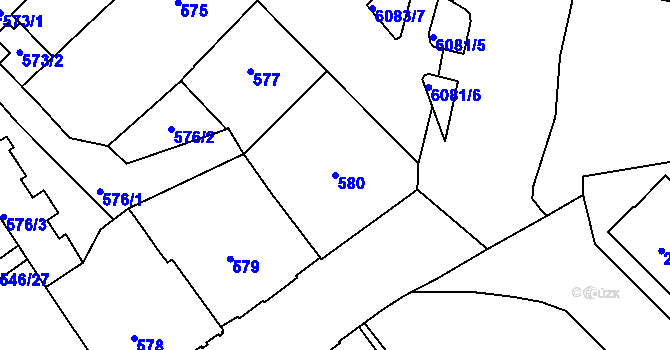 Parcela st. 580 v KÚ Liberec, Katastrální mapa