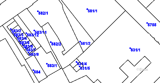 Parcela st. 581/2 v KÚ Liberec, Katastrální mapa