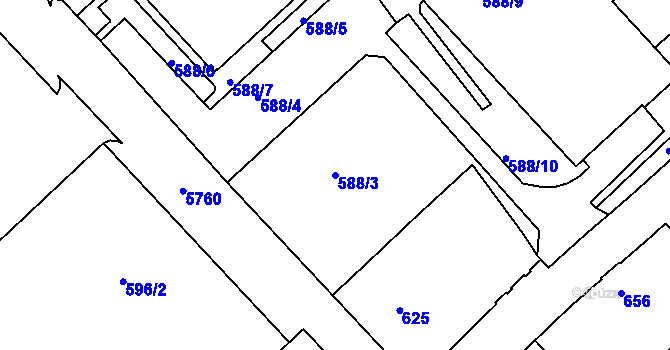 Parcela st. 588/3 v KÚ Liberec, Katastrální mapa