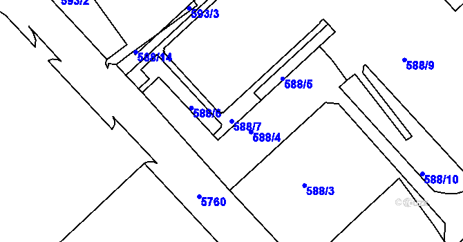 Parcela st. 588/7 v KÚ Liberec, Katastrální mapa