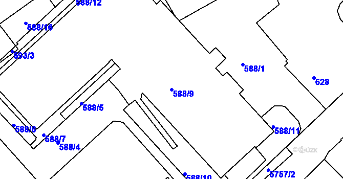 Parcela st. 588/9 v KÚ Liberec, Katastrální mapa