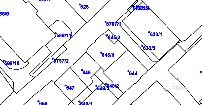 Parcela st. 645/1 v KÚ Liberec, Katastrální mapa