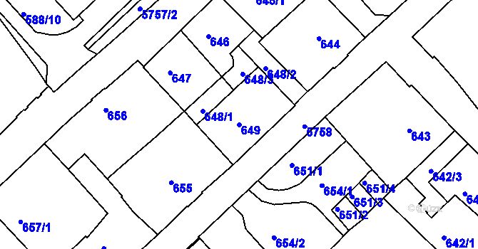 Parcela st. 649 v KÚ Liberec, Katastrální mapa