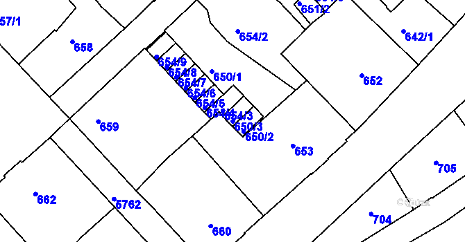 Parcela st. 650/3 v KÚ Liberec, Katastrální mapa