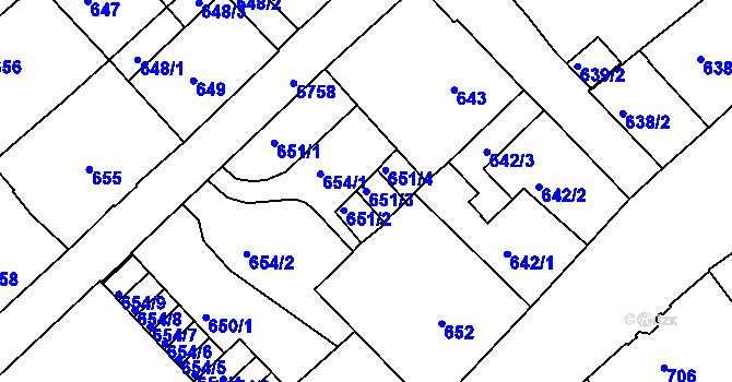 Parcela st. 651/3 v KÚ Liberec, Katastrální mapa