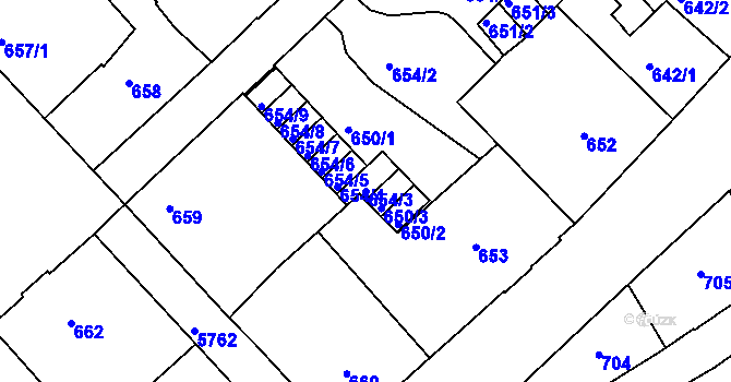 Parcela st. 654/3 v KÚ Liberec, Katastrální mapa