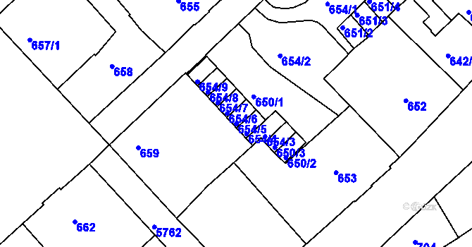 Parcela st. 654/5 v KÚ Liberec, Katastrální mapa