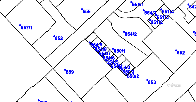Parcela st. 654/7 v KÚ Liberec, Katastrální mapa