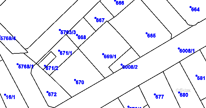 Parcela st. 669/1 v KÚ Liberec, Katastrální mapa