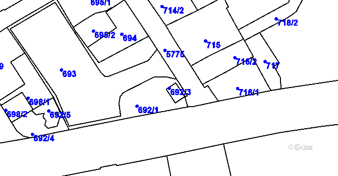 Parcela st. 692/3 v KÚ Liberec, Katastrální mapa