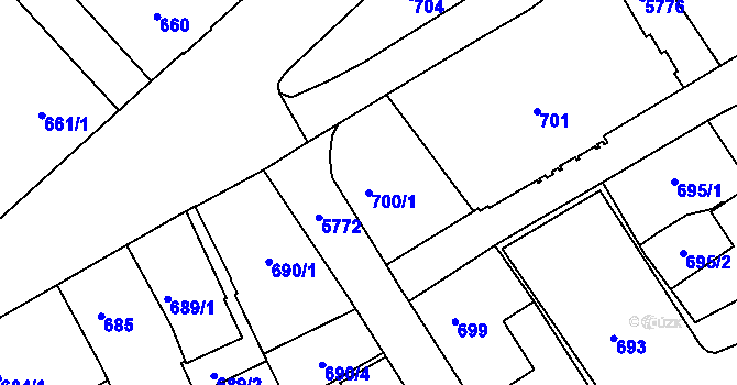Parcela st. 700/1 v KÚ Liberec, Katastrální mapa