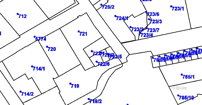 Parcela st. 722/2 v KÚ Liberec, Katastrální mapa