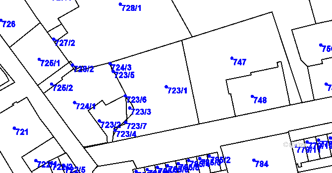 Parcela st. 723/1 v KÚ Liberec, Katastrální mapa