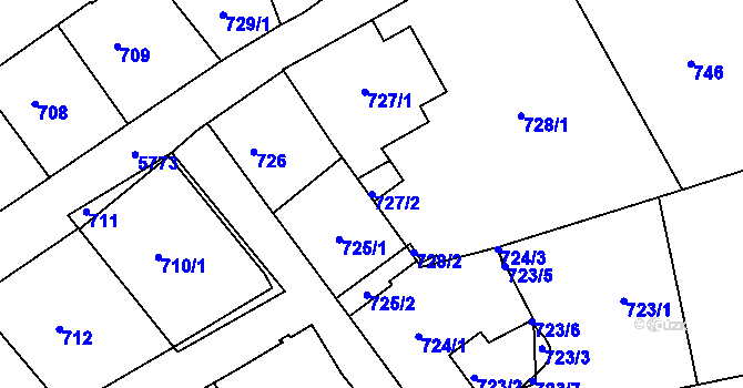 Parcela st. 727/2 v KÚ Liberec, Katastrální mapa