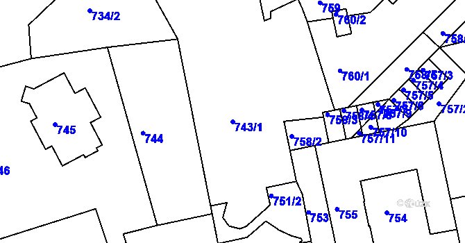 Parcela st. 743/1 v KÚ Liberec, Katastrální mapa