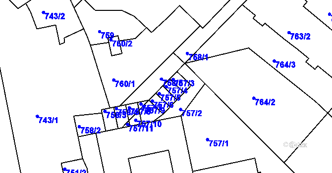 Parcela st. 757/4 v KÚ Liberec, Katastrální mapa