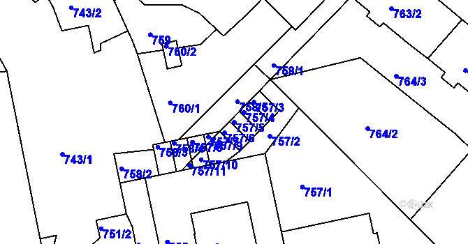 Parcela st. 757/5 v KÚ Liberec, Katastrální mapa