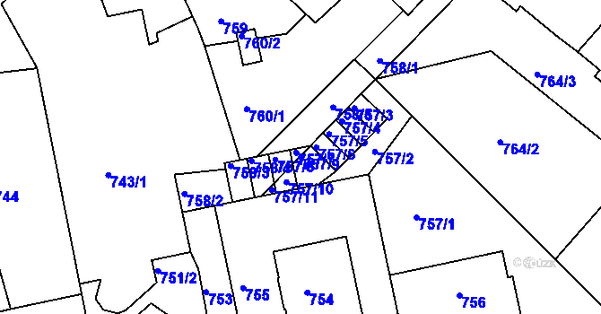 Parcela st. 757/9 v KÚ Liberec, Katastrální mapa