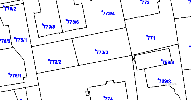 Parcela st. 773/3 v KÚ Liberec, Katastrální mapa