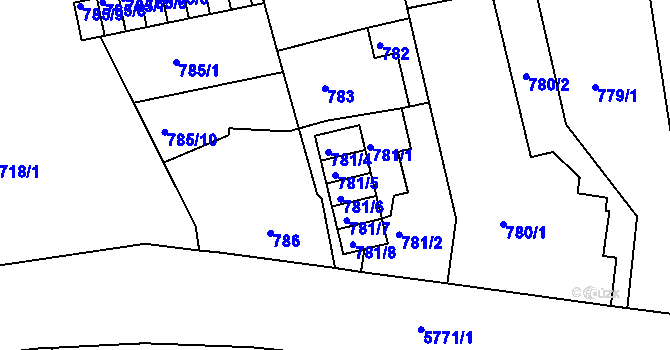 Parcela st. 781/5 v KÚ Liberec, Katastrální mapa