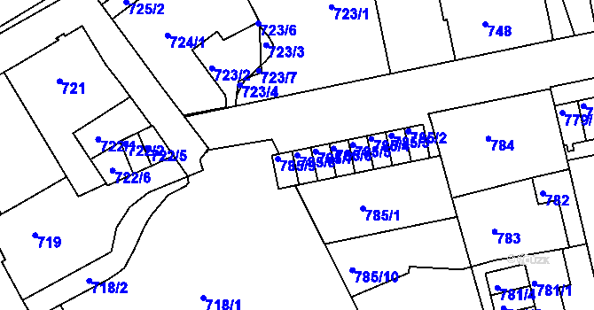 Parcela st. 785/8 v KÚ Liberec, Katastrální mapa