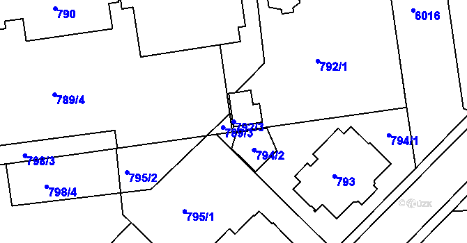 Parcela st. 792/3 v KÚ Liberec, Katastrální mapa