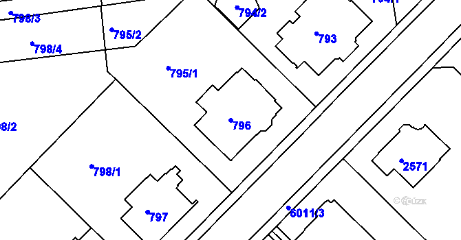 Parcela st. 796 v KÚ Liberec, Katastrální mapa