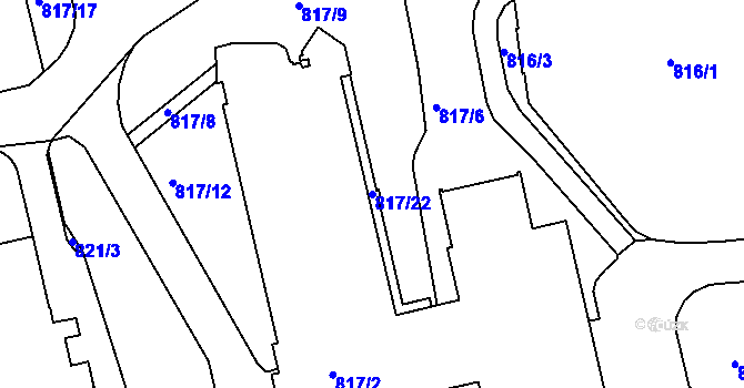 Parcela st. 817/22 v KÚ Liberec, Katastrální mapa