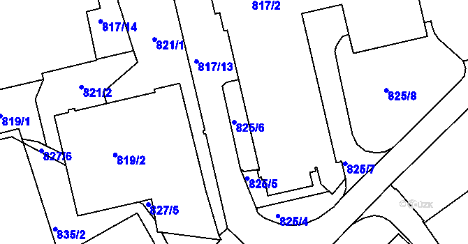 Parcela st. 825/6 v KÚ Liberec, Katastrální mapa