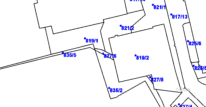 Parcela st. 827/6 v KÚ Liberec, Katastrální mapa