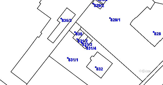 Parcela st. 831/3 v KÚ Liberec, Katastrální mapa