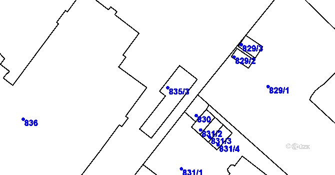 Parcela st. 835/3 v KÚ Liberec, Katastrální mapa