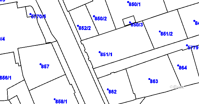 Parcela st. 851/1 v KÚ Liberec, Katastrální mapa