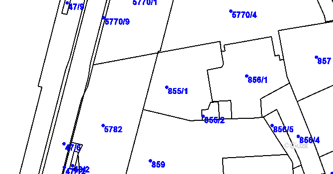 Parcela st. 855/1 v KÚ Liberec, Katastrální mapa