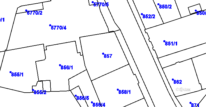 Parcela st. 857 v KÚ Liberec, Katastrální mapa