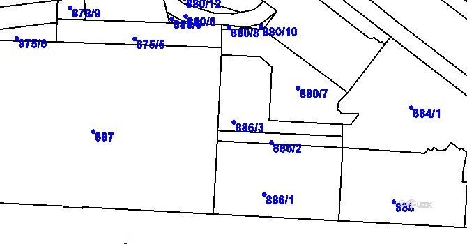 Parcela st. 886/3 v KÚ Liberec, Katastrální mapa