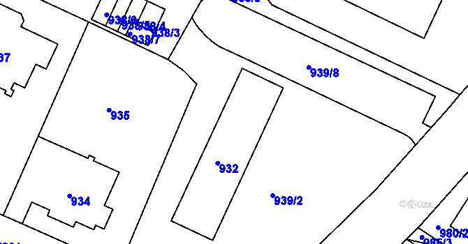 Parcela st. 933 v KÚ Liberec, Katastrální mapa