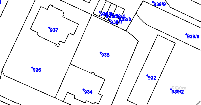 Parcela st. 935 v KÚ Liberec, Katastrální mapa