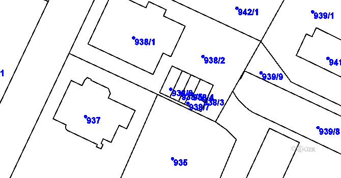 Parcela st. 938/6 v KÚ Liberec, Katastrální mapa
